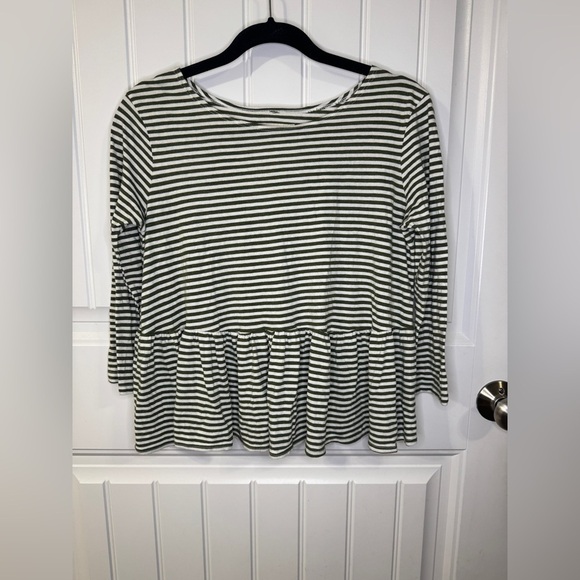 We The Free Green Striped Peplum Blouse 3/4 Sleeve - Picture 2 of 5